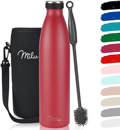 Milu Edelstahl Trinkflasche für Erwachsene – 750ml Isolierflasche zum Tragen – auslaufsicher, Kohlensäuregerecht inkl. R