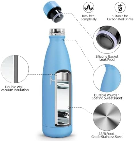 HoneyHolly Kinder Trinkflasche Doppelwandig, 500ML BPA-frei, Thermosflasche für Fitness und Gym