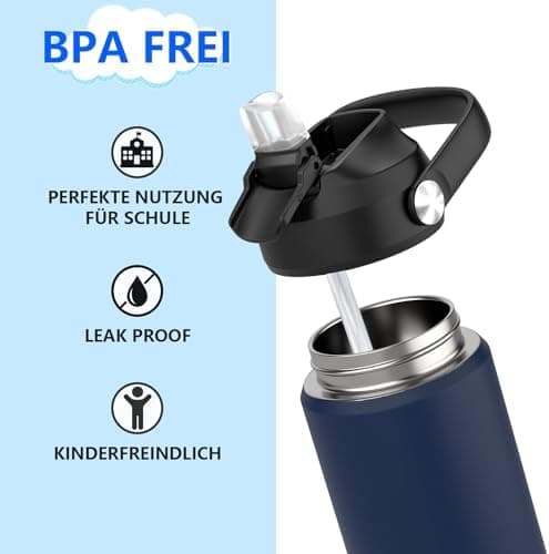 Edelstahl Trinkflasche Meeresjungfrau 550ml BPA Frei Auslaufsicher Thermosflaschefür Kinder und Erwachsene - Sport, Schu