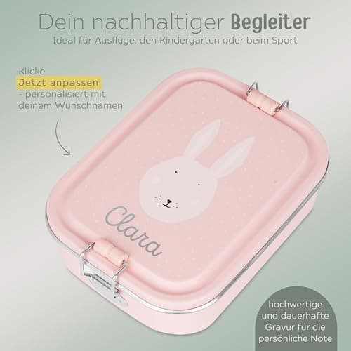 Wunderwunsch TRIXIE Edelstahl Lunchbox für Kinder, individuell mit deinem Namen persönliche Fuchslunchbox, perfekt zur E