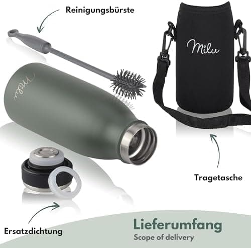 Milu Edelstahl Trinkflasche für Erwachsene – 750ml Isolierflasche zum Tragen – auslaufsicher, Kohlensäuregerecht inkl. R