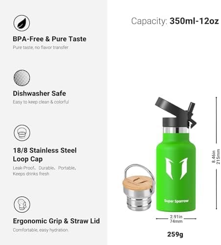 Super Sparrow Trinkflasche Edelstahl - Auslaufsicher Thermoskanne - Kinder für Sprudel, Sport, Schule, Fitness - 500ml -