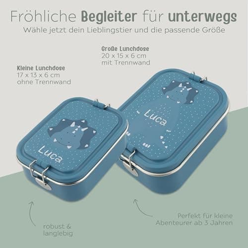 Wunderwunsch TRIXIE Edelstahl Lunchbox für Kinder, individuell mit deinem Namen persönliche Fuchslunchbox, perfekt zur E