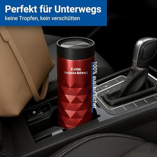 Thermobecher personalisiert 450 ml - auslaufsicherer Edelstahl to go Becher - Kaffeebecher für Büro, Auto und Uni - hält