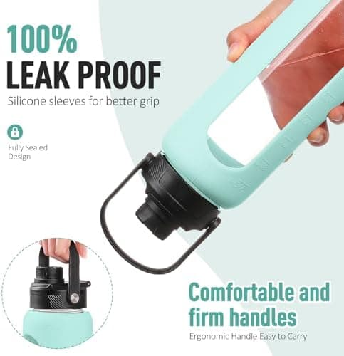 BLUEGO Glaswasserflasche 900ml BPA-frei für Outdoor Aktivitäten
| CADRES Glasbecher mit Zeitmarkierung und Silikonschut