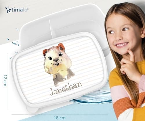 Timalo® Brotdose Kinder mit Namen | Personalisierte Bento Lunchbox für Jungen & Mädchen | Kindergarten & Schule Motiv Ti