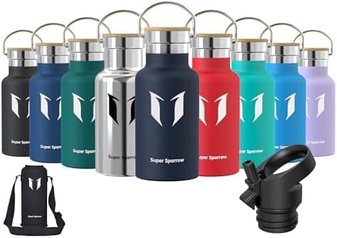 Super Sparrow Trinkflasche Edelstahl - Auslaufsicher Thermoskanne - Kinder für Sprudel, Sport, Schule, Fitness - 500ml -