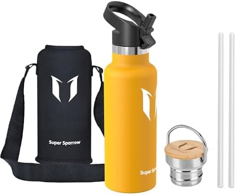 Super Sparrow Trinkflasche Edelstahl - Auslaufsicher Thermoskanne - Kinder für Sprudel, Sport, Schule, Fitness - 500ml -