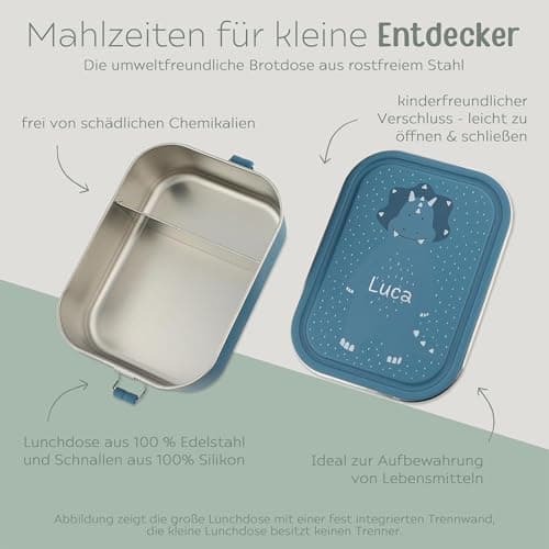Wunderwunsch TRIXIE Edelstahl Lunchbox für Kinder, individuell mit deinem Namen persönliche Fuchslunchbox, perfekt zur E