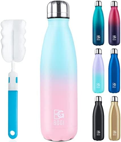 BOGI Doppelwandige Thermosflasche Edelstahl Trinkflasche Kinder Trinkflasche Schule Himmelblau Pink