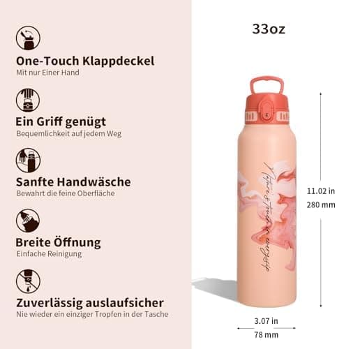 Thermosflasche UZSPACE Waldgrün Kinder 700ml Isolierte Edelstahl Trinkflasche 100% Auslaufsicher Outdoor Fitness Schule