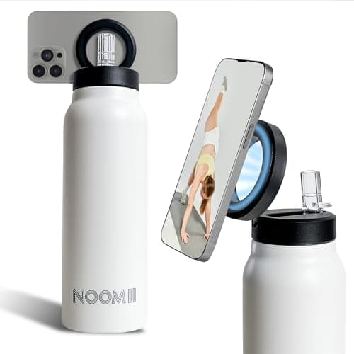 NooMii Edelstahl Trinkflasche – 800ml Wasserflasche mit magnetischem Deckel & Strohhalm - Ideal für Büro & Sport (Schwar