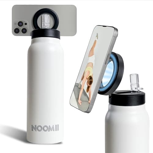 NooMii Edelstahl Trinkflasche – 800ml Wasserflasche mit magnetischem Deckel & Strohhalm - Ideal für Büro & Sport (Schwar