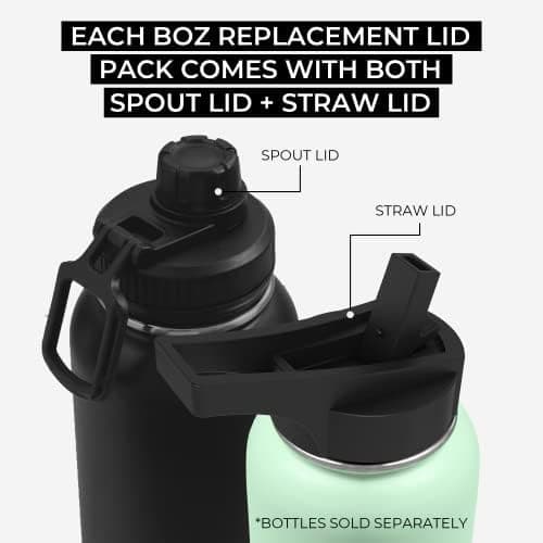 BOZ Ersatzdeckel für Trinkflasche - Strohhalm & Schraubverschluss - schwarz