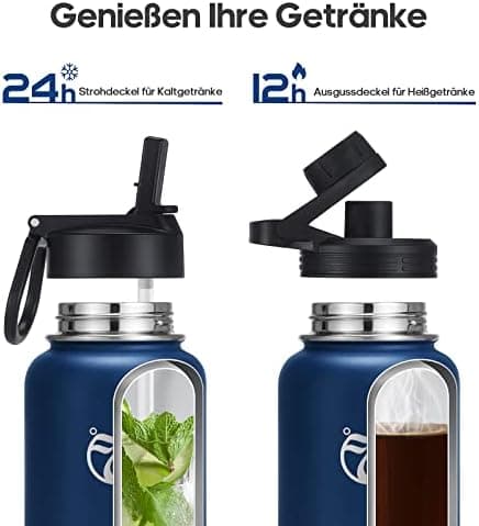 HydroPal Edelstahl Trinkflasche - Isolierte Flasche mit Strohhalm & 2 Deckeln, Auslaufsichere Isolierung für Sport, 500m