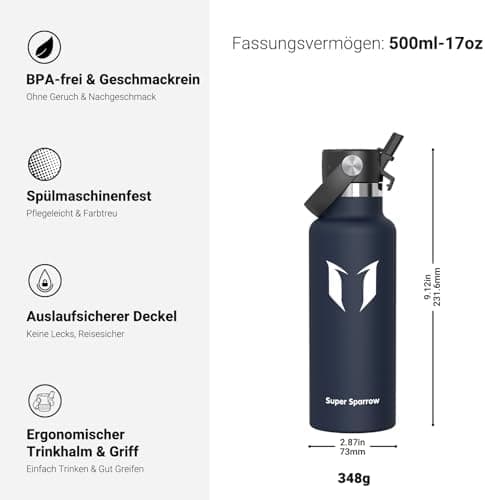 Super Sparrow Thermobecher für Sport und Outdoor - 500ml, 750ml - BPA-Frei, ClimatePartner certified - FlipFlow Trinkfla