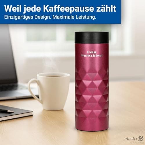 Thermobecher personalisiert 450 ml - auslaufsicherer Edelstahl to go Becher - Kaffeebecher für Büro, Auto und Uni - hält