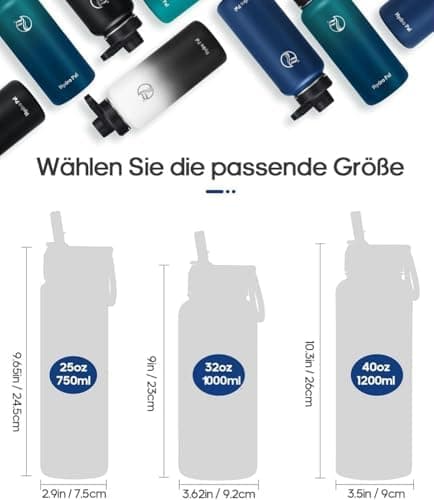 HydroPal Edelstahl Trinkflasche - Isolierte Flasche mit Strohhalm & 2 Deckeln, Auslaufsichere Isolierung für Sport, 500m