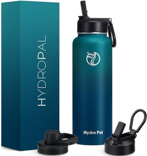 HydroPal Edelstahl Trinkflasche - Isolierte Flasche mit Strohhalm & 2 Deckeln, Auslaufsichere Isolierung für Sport, 500m