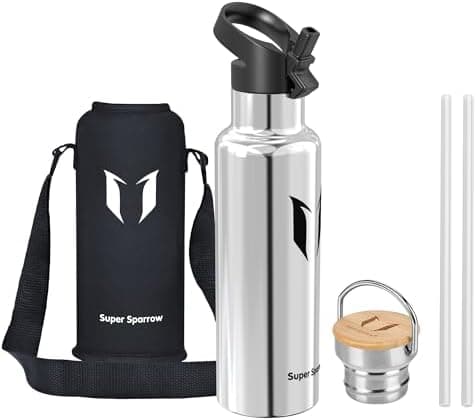 Super Sparrow Trinkflasche Edelstahl - Auslaufsicher Thermoskanne - Kinder für Sprudel, Sport, Schule, Fitness - 500ml -