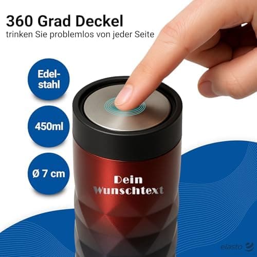 Thermobecher personalisiert 450 ml - auslaufsicherer Edelstahl to go Becher - Kaffeebecher für Büro, Auto und Uni - hält