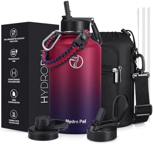 HydroPal Edelstahl Trinkflasche - Isolierte Flasche mit Strohhalm & 2 Deckeln, Auslaufsichere Isolierung für Sport, 500m