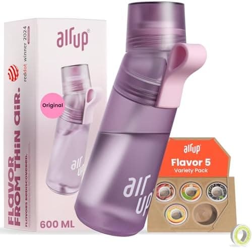 air up® Trinkflasche für Schule und Sport | inkl. 5 zuckerfreien Duft-Pods & Strohhalm | Wasserflasche in Lila für Kinde