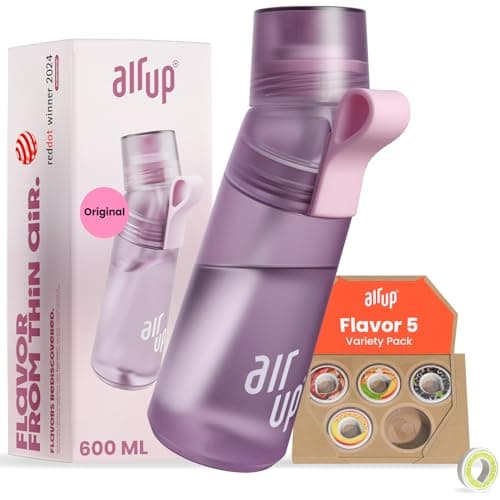 air up® Trinkflasche für Schule und Sport | inkl. 5 zuckerfreien Duft-Pods & Strohhalm | Wasserflasche in Lila für Kinde