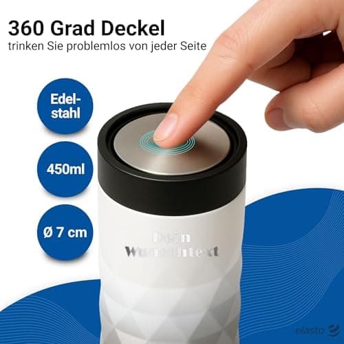 Thermobecher personalisiert 450 ml - auslaufsicherer Edelstahl to go Becher - Kaffeebecher für Büro, Auto und Uni - hält