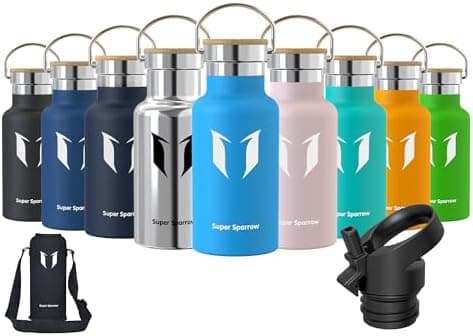 Super Sparrow Trinkflasche Edelstahl - Auslaufsicher Thermoskanne - Kinder für Sprudel, Sport, Schule, Fitness - 500ml -