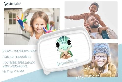 Timalo® Brotdose Kinder mit Namen | Personalisierte Bento Lunchbox für Jungen & Mädchen | Kindergarten & Schule Motiv Ti