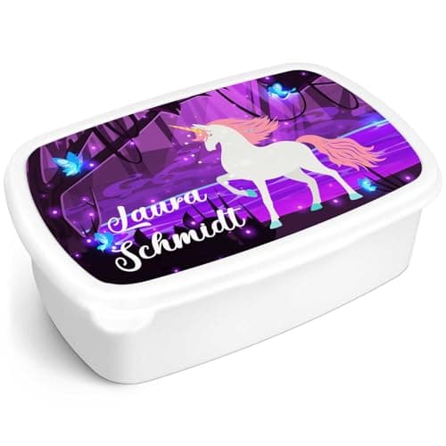GRAVURZEILE Personalisiertes Magischer Wald Brotd Essbox für Kinder - Platzsparend stapelbar - Ideal für Schule & Kita -