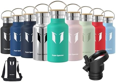 Super Sparrow Trinkflasche Edelstahl - Auslaufsicher Thermoskanne - Kinder für Sprudel, Sport, Schule, Fitness - 500ml -