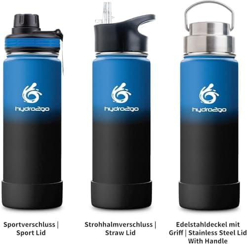 hydro2go Edelstahl Trinkflasche Mit Strohhalm, Bpa-Frei, Isolierflasche Für Kinder, Sport & Outdoor, 12h Heiß 24h Kalt H