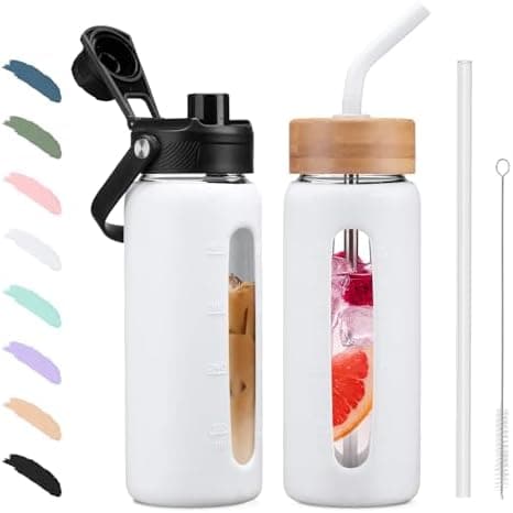BLUEGO Glaswasserflasche 900ml BPA-frei für Outdoor Aktivitäten
| CADRES Glasbecher mit Zeitmarkierung und Silikonschut