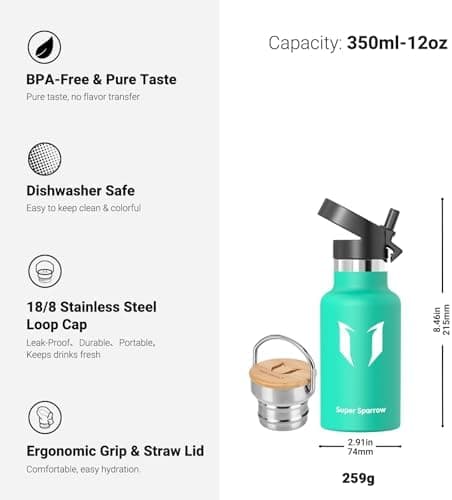 Super Sparrow Trinkflasche Edelstahl - Auslaufsicher Thermoskanne - Kinder für Sprudel, Sport, Schule, Fitness - 500ml -