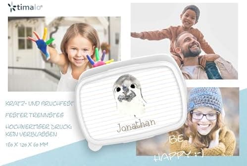 Timalo® Brotdose Kinder mit Namen | Personalisierte Bento Lunchbox für Jungen & Mädchen | Kindergarten & Schule Motiv Ti