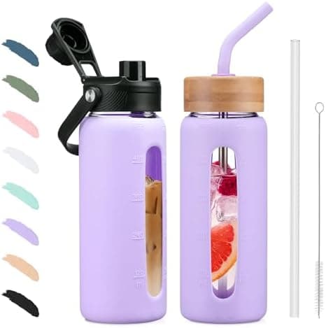 BLUEGO Glaswasserflasche 900ml BPA-frei für Outdoor Aktivitäten
| CADRES Glasbecher mit Zeitmarkierung und Silikonschut