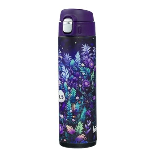 Baagl Jungle Panda Kinder Trinkflasche – Auslaufsichere Edelstahl Thermosflasche mit Silikon-Strohhalm – BPA-freie Flasc