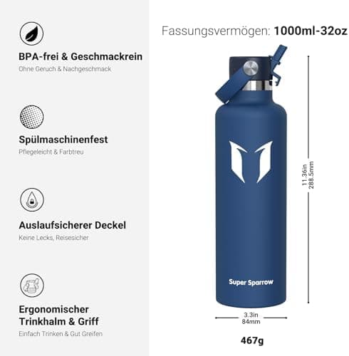 Super Sparrow Thermobecher für Sport und Outdoor - 500ml, 750ml - BPA-Frei, ClimatePartner certified - FlipFlow Trinkfla