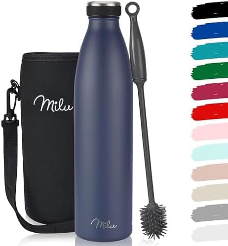 Milu Edelstahl Trinkflasche für Erwachsene – 750ml Isolierflasche zum Tragen – auslaufsicher, Kohlensäuregerecht inkl. R