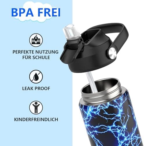 Edelstahl Trinkflasche Meeresjungfrau 550ml BPA Frei Auslaufsicher Thermosflaschefür Kinder und Erwachsene - Sport, Schu