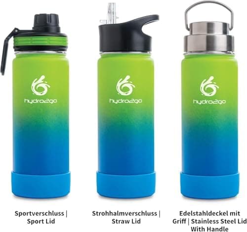 hydro2go Edelstahl Trinkflasche Mit Strohhalm, Bpa-Frei, Isolierflasche Für Kinder, Sport & Outdoor, 12h Heiß 24h Kalt H