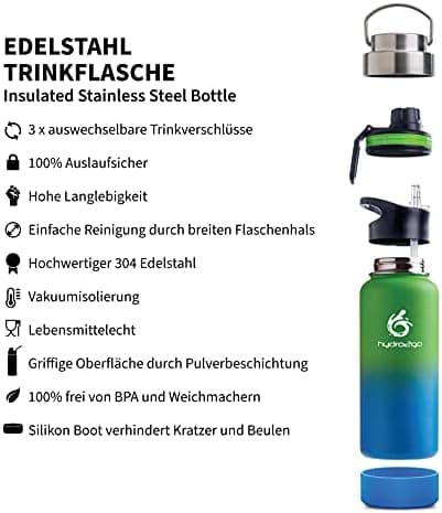 hydro2go Edelstahl Trinkflasche Mit Strohhalm, Bpa-Frei, Isolierflasche Für Kinder, Sport & Outdoor, 12h Heiß 24h Kalt H