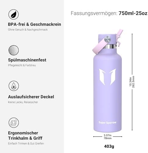 Super Sparrow Thermobecher für Sport und Outdoor - 500ml, 750ml - BPA-Frei, ClimatePartner certified - FlipFlow Trinkfla