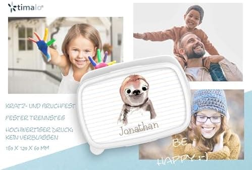Timalo® Brotdose Kinder mit Namen | Personalisierte Bento Lunchbox für Jungen & Mädchen | Kindergarten & Schule Motiv Ti