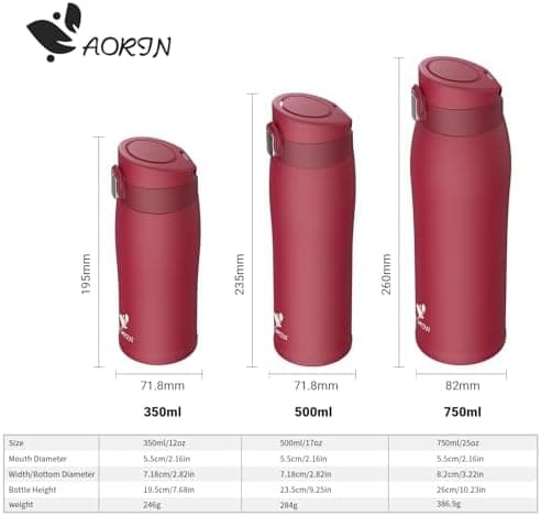 AORIN Trinkflasche Edelstahl 18/8, 500ml, BPA-Frei, Doppelwandig Isolierflasche für Sport, Schule und Outdooraktivitäten