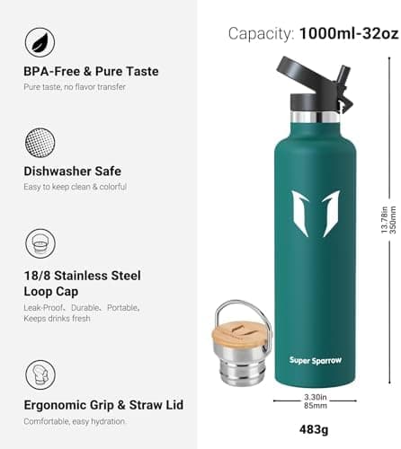 Super Sparrow Trinkflasche Edelstahl - Auslaufsicher Thermoskanne - Kinder für Sprudel, Sport, Schule, Fitness - 500ml -