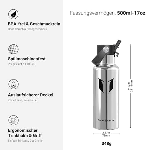Super Sparrow Thermobecher für Sport und Outdoor - 500ml, 750ml - BPA-Frei, ClimatePartner certified - FlipFlow Trinkfla