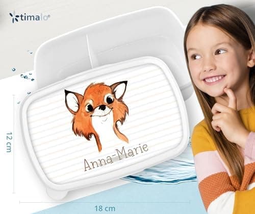 Timalo® Brotdose Kinder mit Namen | Personalisierte Bento Lunchbox für Jungen & Mädchen | Kindergarten & Schule Motiv Ti